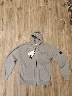C.P. Company Light Gray Knit Hooded Zip Cardigan